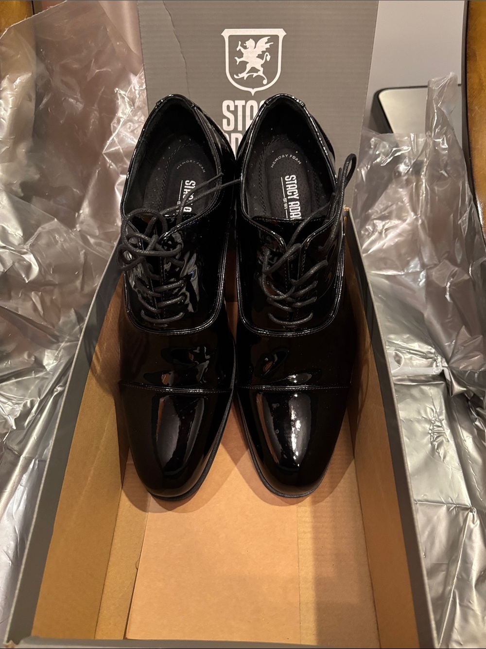 Stacy Adams Black Patent Cap-Toe Derby Dress Shoes